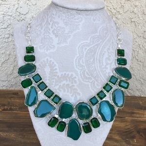 Silver Solar Agate Green Quartz Statement Necklace